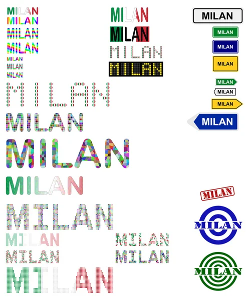 Milán (Milano) conjunto de diseño de texto — Vector de stock