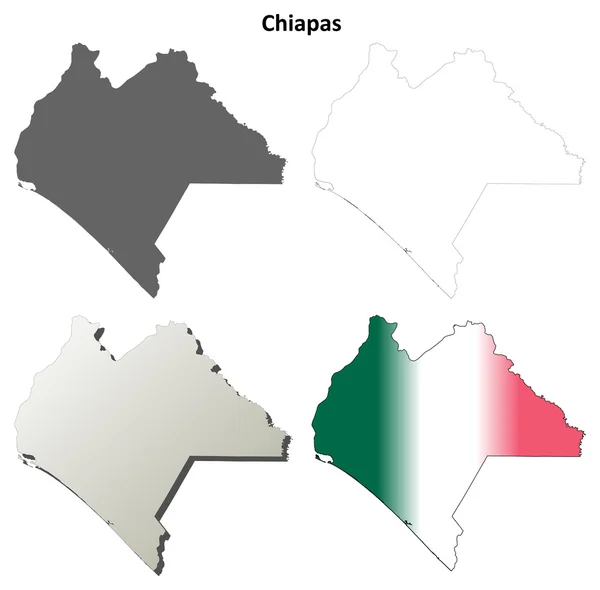 Chiapas leere Umrisse Kartenset — Stockvektor