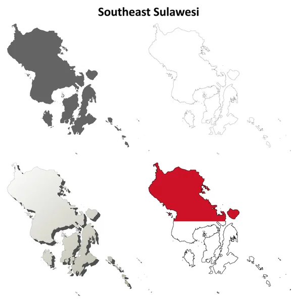Jihovýchodní Sulawesi prázdné osnovy mapa sada — Stockový vektor