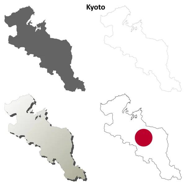 Set mappa del contorno vuoto di Kyoto — Vettoriale Stock