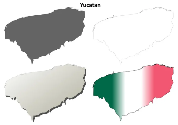 Yucatan boş anahat harita seti — Stok Vektör