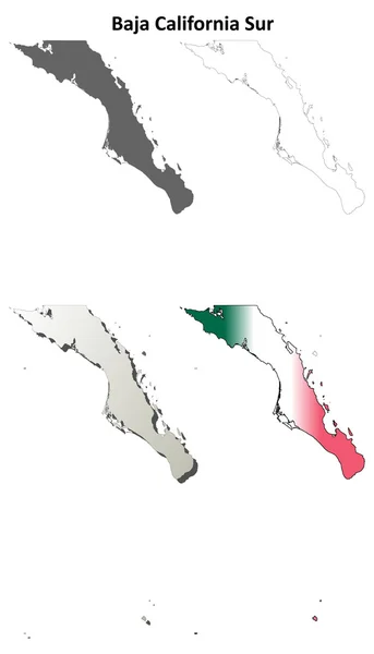 Baja California Sur contorno en blanco mapa conjunto — Archivo Imágenes Vectoriales