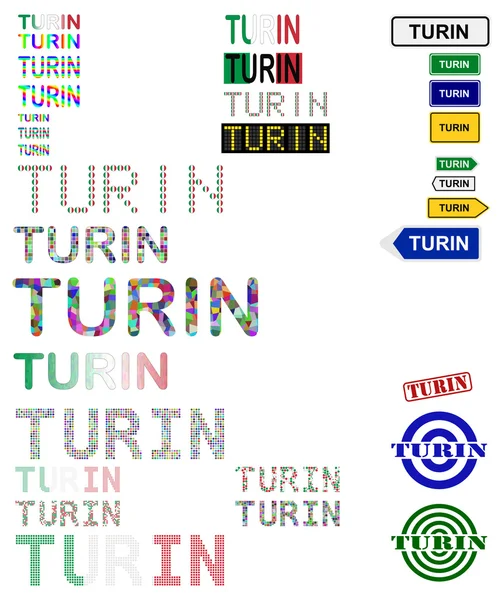 Turín (Torino) conjunto de diseño de texto — Vector de stock