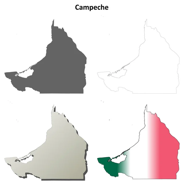 Campeche puste kontur mapa zestaw — Wektor stockowy