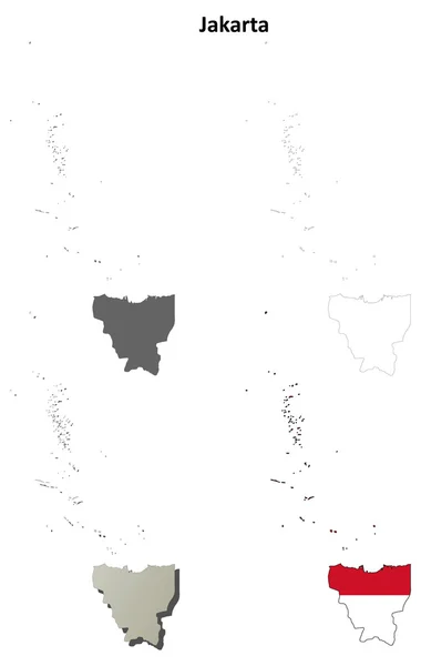 Jakarta set di mappe con contorno vuoto — Vettoriale Stock