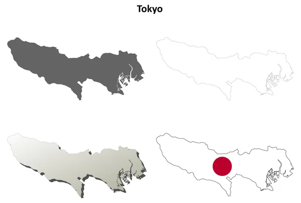 Tokyo set di mappe con contorno vuoto — Vettoriale Stock