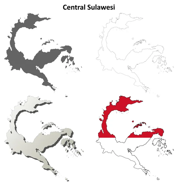 中央スラウェシ空白概要地図セット — ストックベクタ