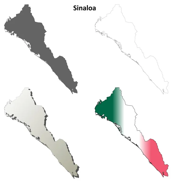Sinaloa contorno en blanco mapa conjunto — Vector de stock