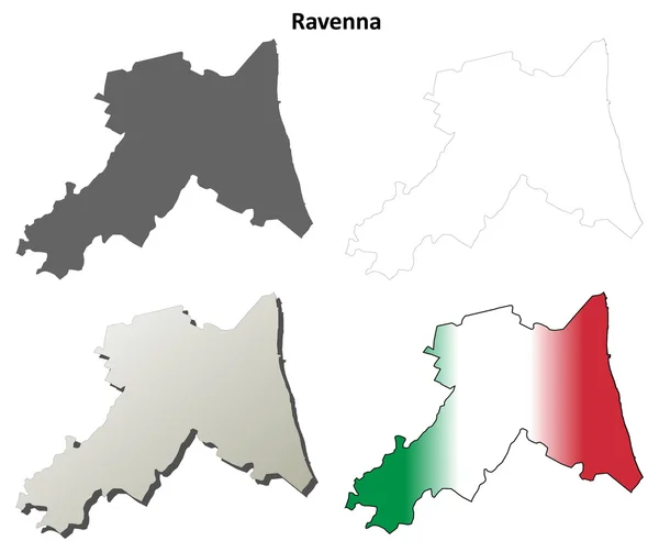 Ravenna en blanco esquema detallado mapa conjunto — Vector de stock