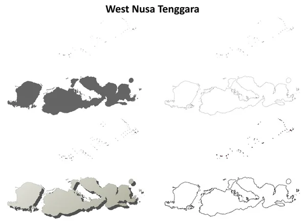 West Nusa Tenggara Leere Umrisse Karte Set — Stockvektor
