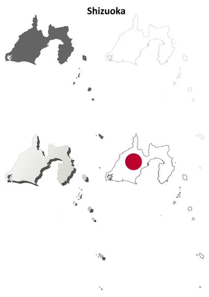 Set mappa contorno vuoto Shizuoka — Vettoriale Stock