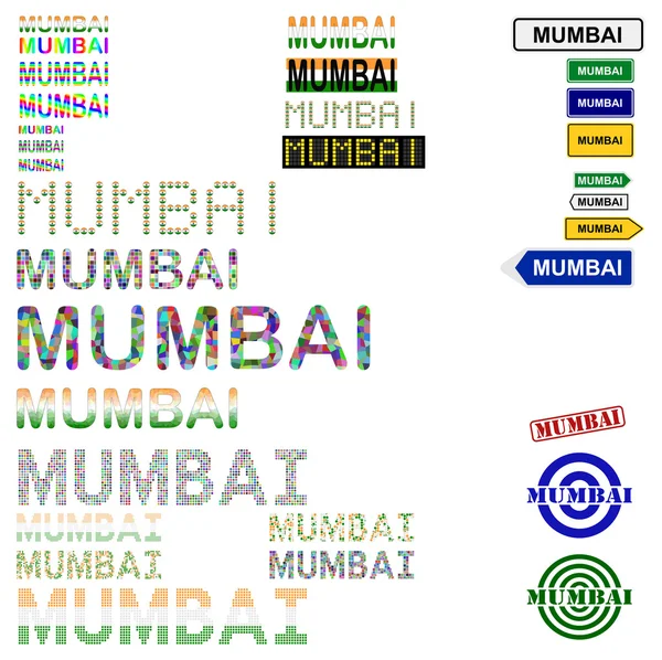 Mumbai (Bombay) tekst ontwerpset — Stockvector