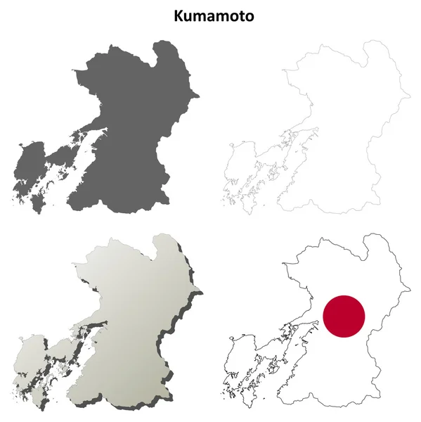 Set mappa contorno vuoto di Kumamoto — Vettoriale Stock