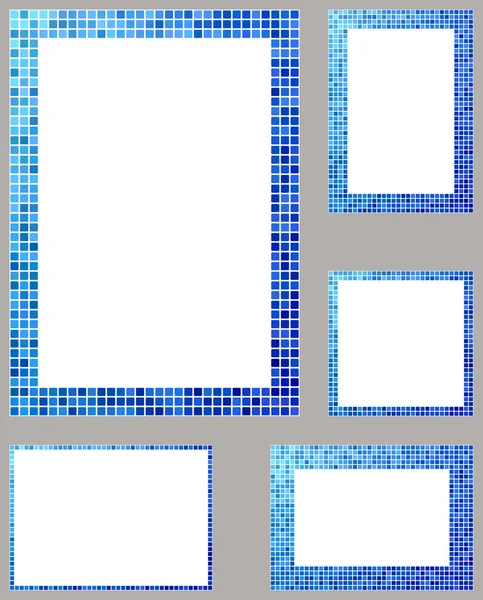Blaues Pixel Mosaik Seitenrand Rahmen gesetzt — Stockvektor