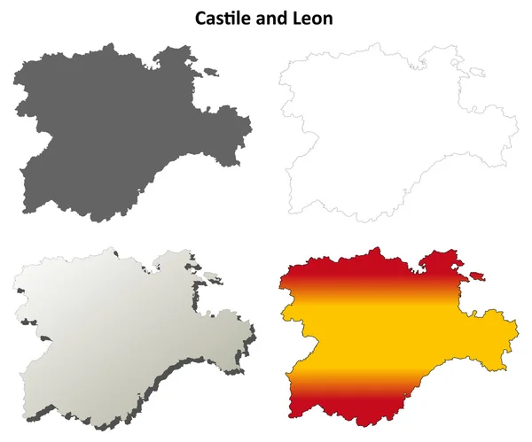 Castilla y León en blanco esquema detallado mapa conjunto — Archivo Imágenes Vectoriales