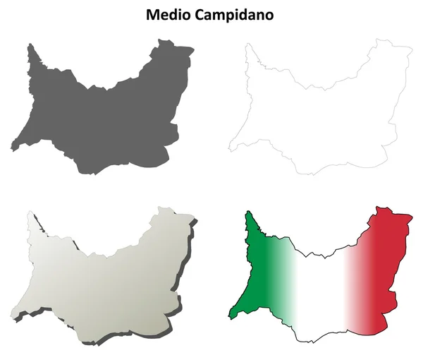 Medio Campidano en blanco esquema detallado mapa conjunto — Vector de stock