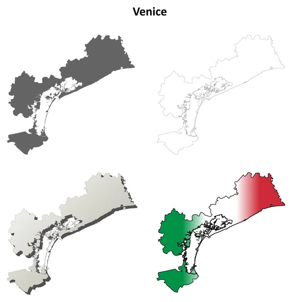 Benátky prázdné podrobné osnovy mapa sada — Stockový vektor