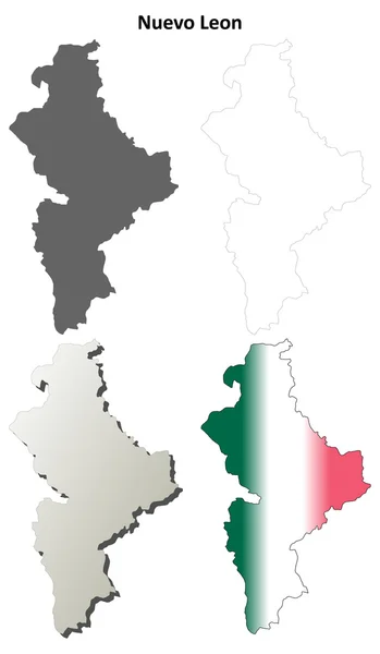 Nuevo León contorno en blanco mapa conjunto — Vector de stock