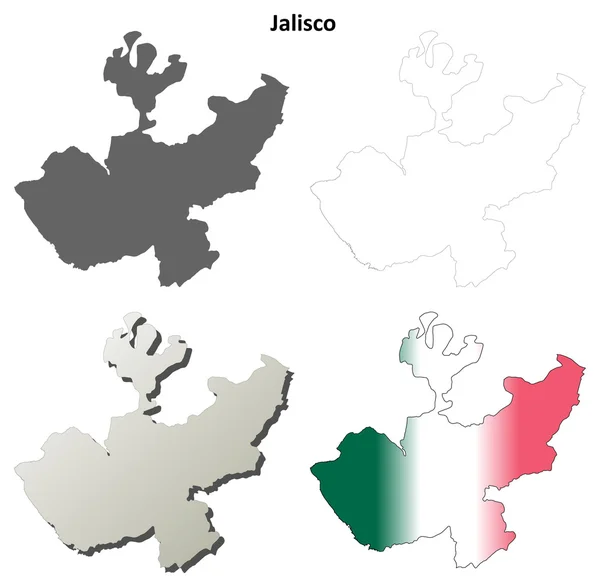 Jalisco contorno en blanco mapa conjunto — Vector de stock