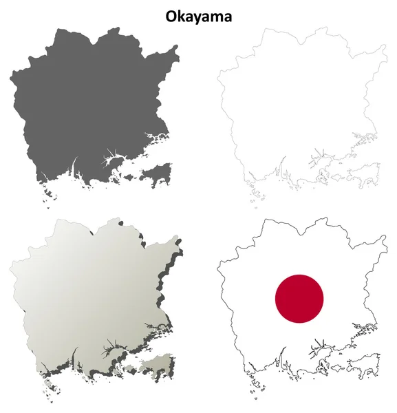 Set mappa contorno vuoto Okayama — Vettoriale Stock