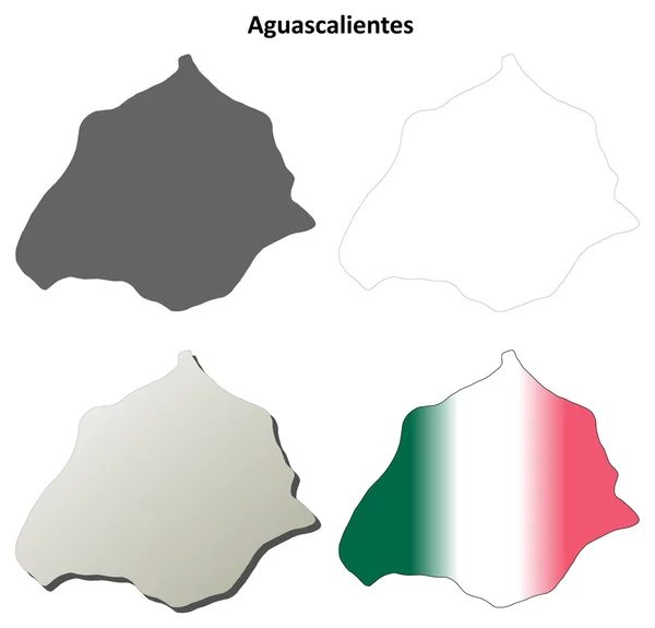 Aguascalientes set di mappe con contorno vuoto — Vettoriale Stock