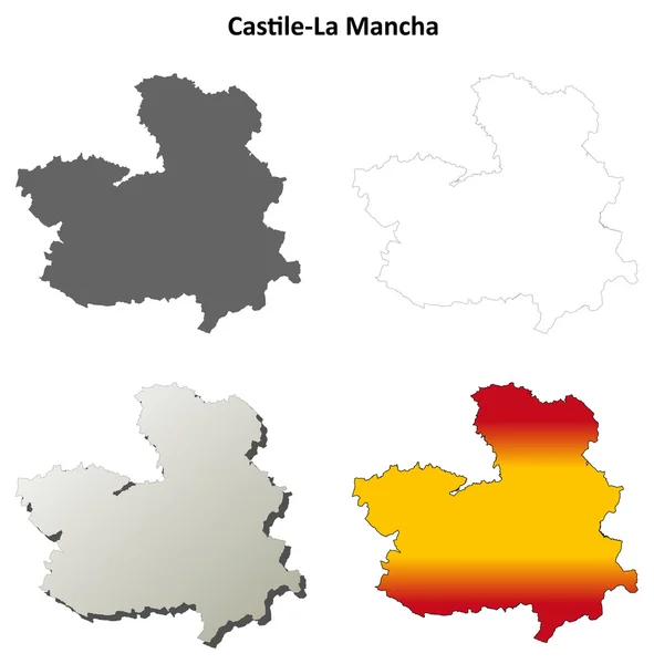 Castilla-La Mancha en blanco esquema detallado mapa conjunto — Vector de stock