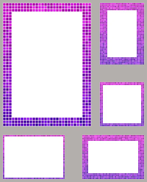Magenta Pixel Mosaik Seitenrand Rahmen gesetzt — Stockvektor