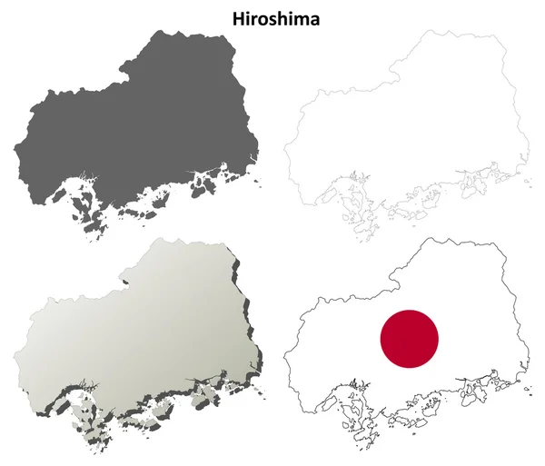 Hiroshima set di mappe con contorno vuoto — Vettoriale Stock