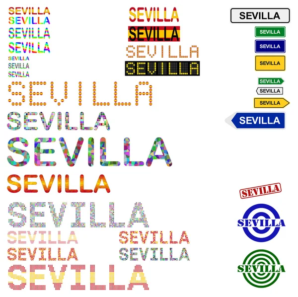 Sada návrhů textu Sevilla (Sevilla) — Stockový vektor