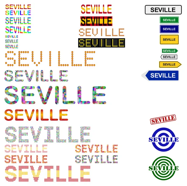 Sevilla (Sevilla) text designuppsättning — Stock vektor