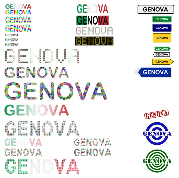 Genova (Genova) text design set — Vettoriale Stock