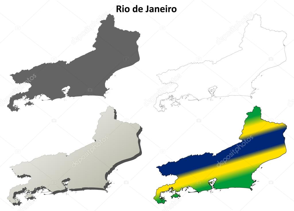 Rio de Janeiro blank outline map set