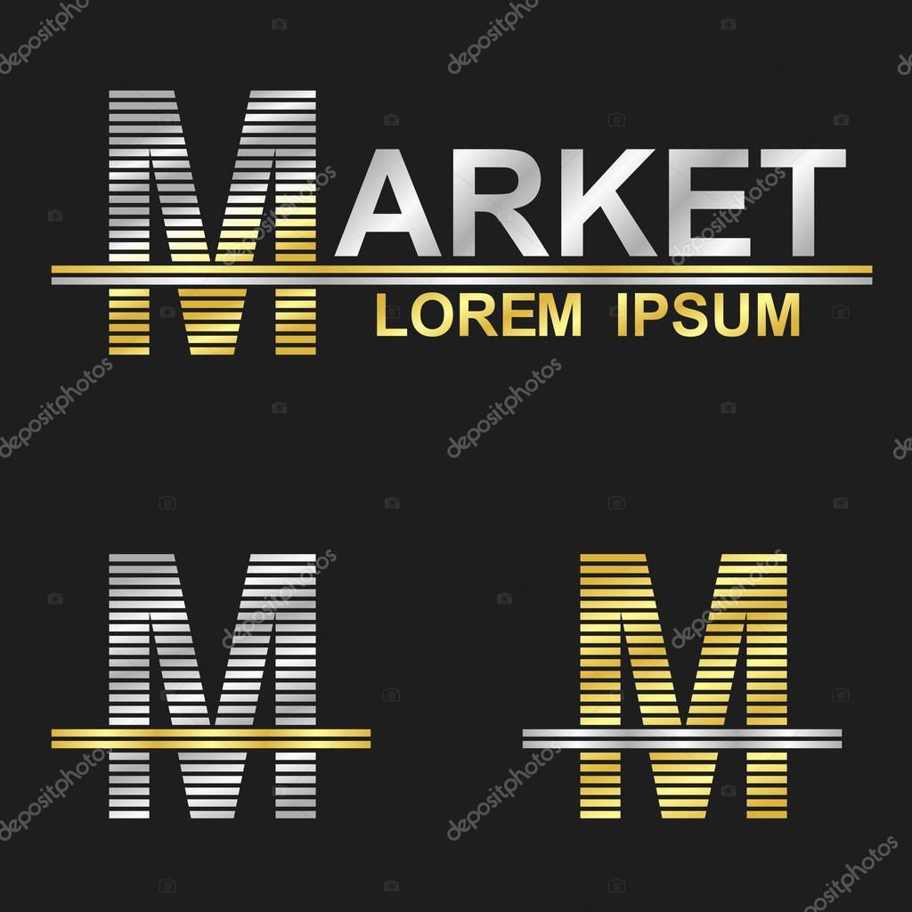Metallic business symbol font design - letter M (market)