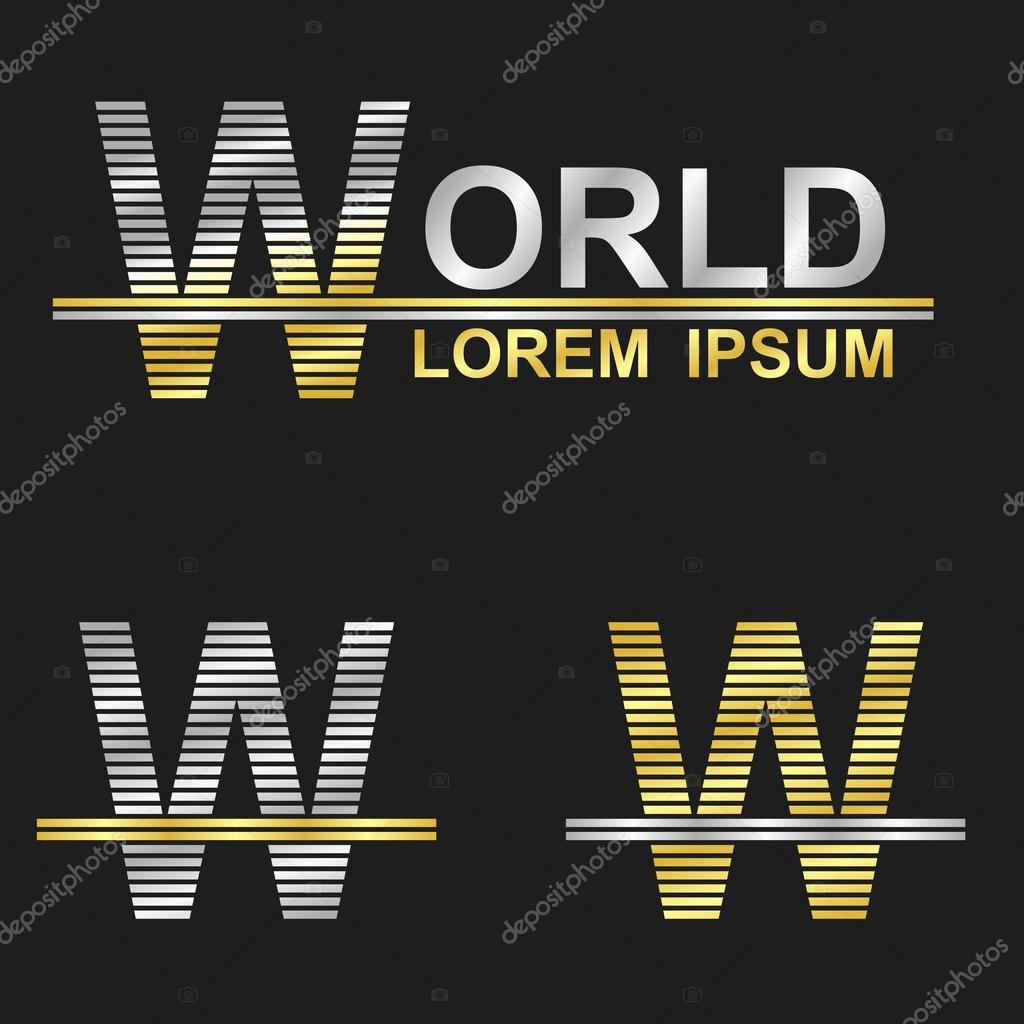 Metallic business symbol font design - letter W (world)