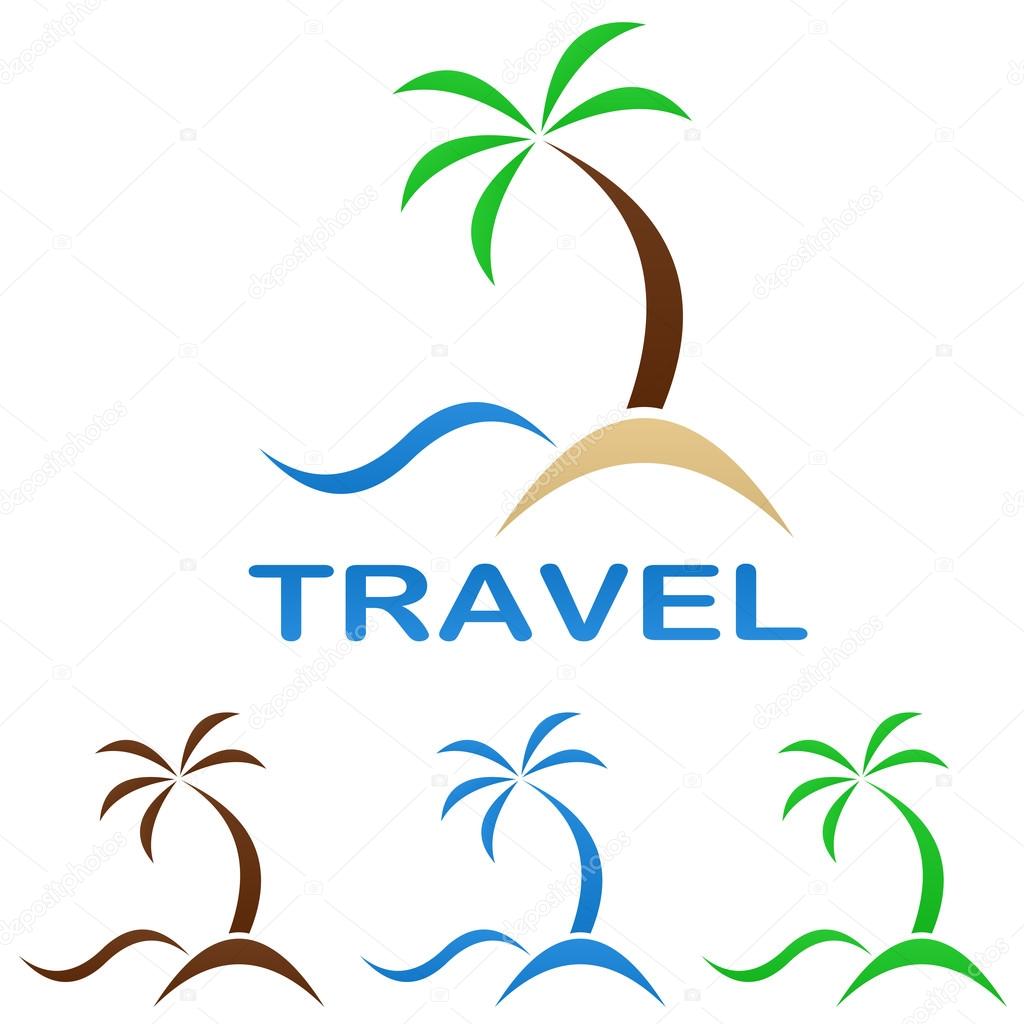 Travel logo design template - beach, palm tree, sea
