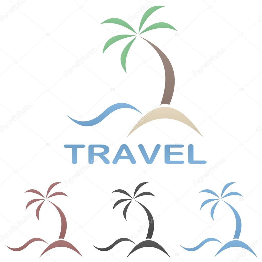 Travel logo design template - beach, palm tree, sea