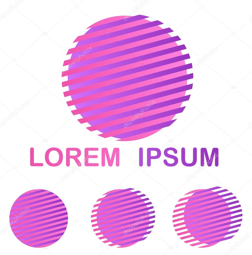 Pink and purple striped circle company symbol design set