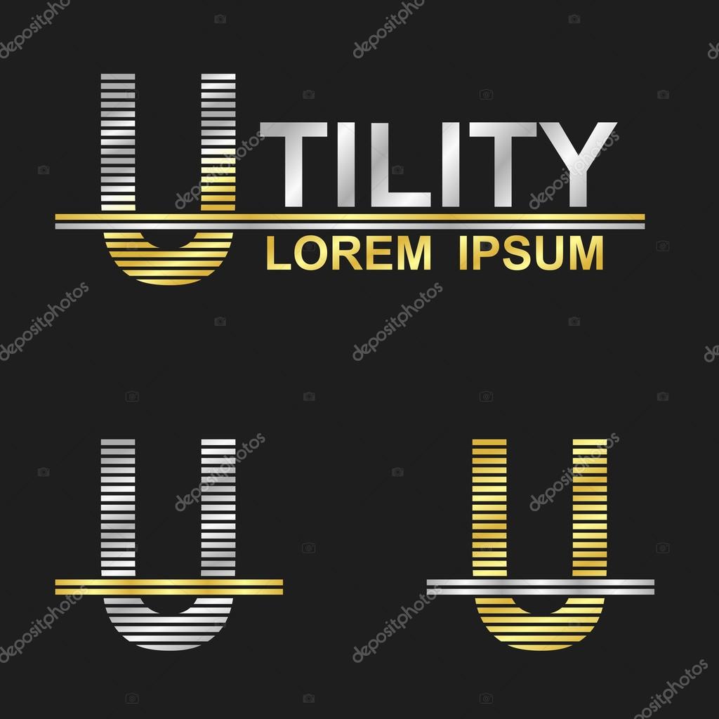 Metallic business symbol font design - letter U (utility)