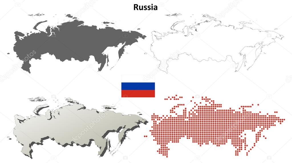 Russia blank detailed outline map set - vector version