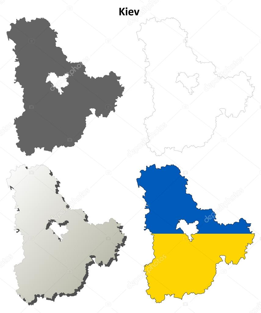Kiev oblast blank outline map set