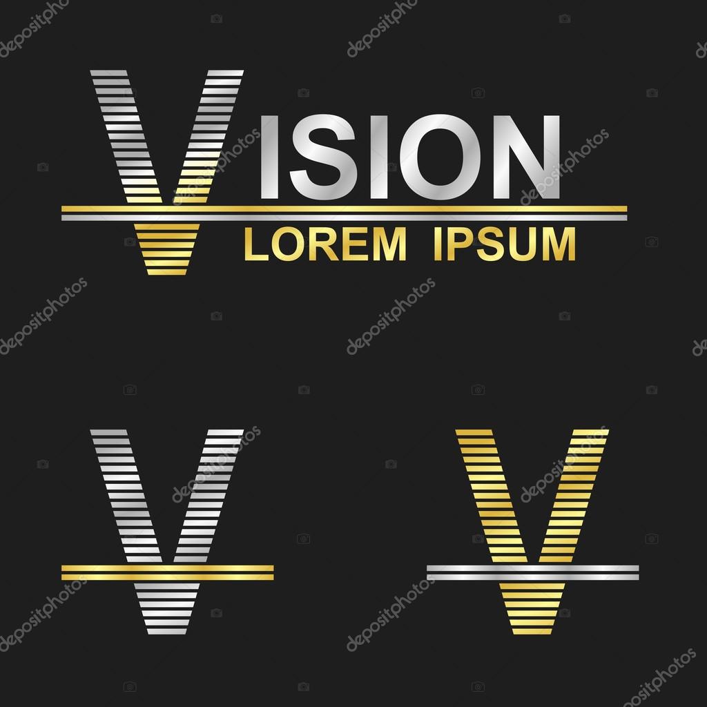 Metallic business symbol font design - letter V (vision)