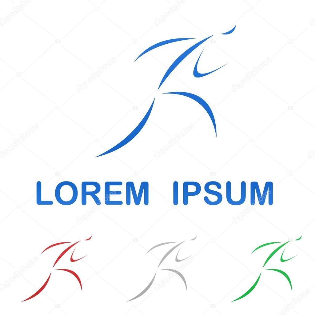 Blue, red, green and grey stylized runner symbol design set