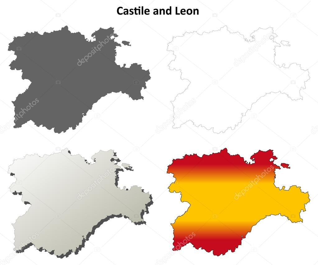 Castile and Leon blank detailed outline map set