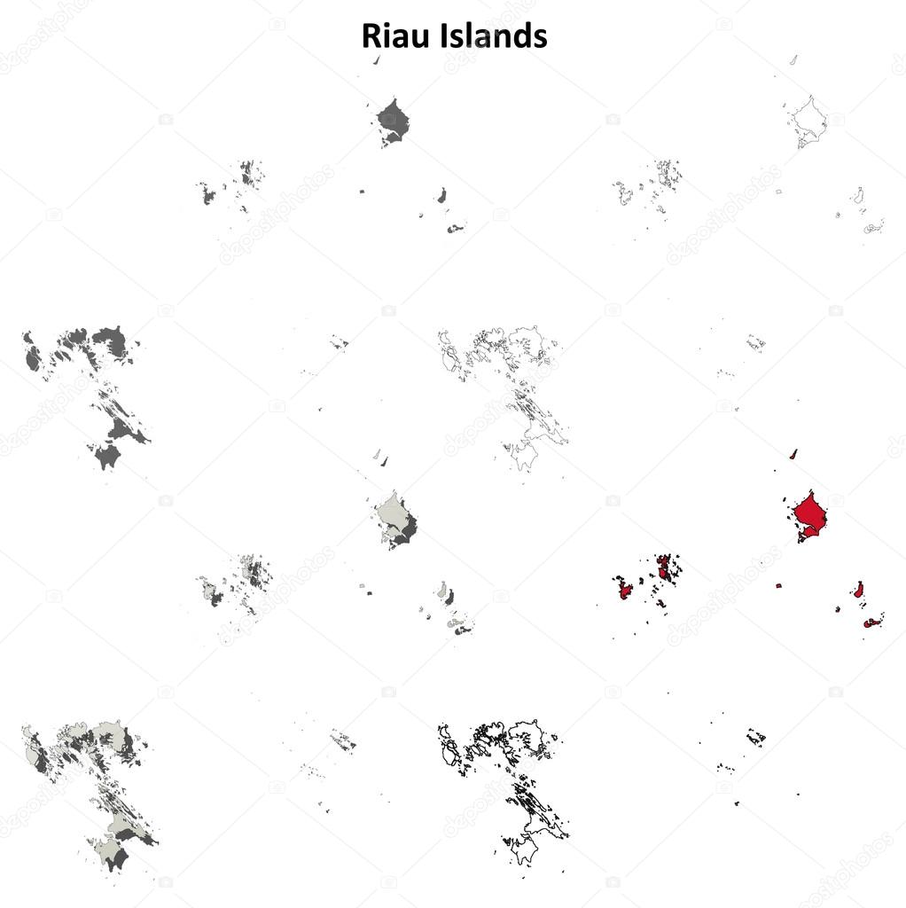 Riau Islands blank outline map set