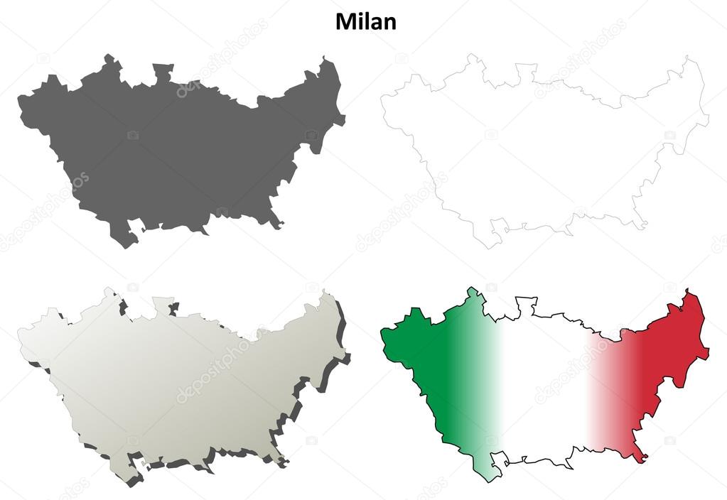 Milan blank detailed outline map set