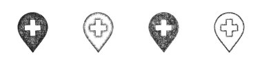 Çizim biçimi en az Tıbbi Konum Pin logo tasarımı seti