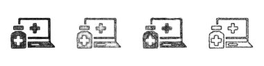 Skeç biçimi çevrimiçi eczane simgesi tasarımı seti