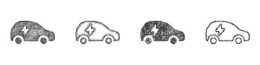 Taslak biçimi en az elektrikli araba simgesi tasarımı seti