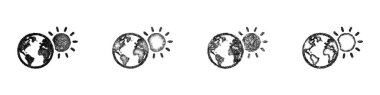 Sketch style minimal sun and earth icon design set