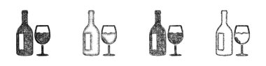 Skeç tarzı asgari şarap simgesi tasarımı seti